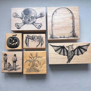 Tampons en caoutchouc pour pierre tombale d'Halloween, chauve-souris, tête de mort ou citrouille, vintage et rares