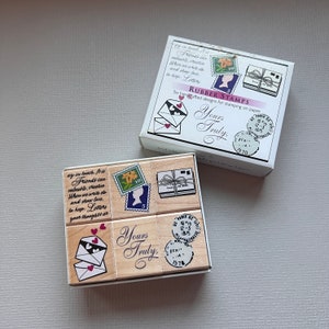 Lot de 6 tampons en caoutchouc vintage Hero Arts, courrier postal, montage sur bois