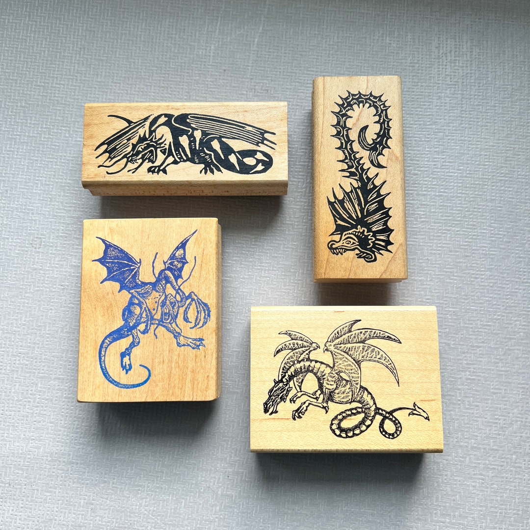 Rubber Stamp Vintage Dragon Wood Mounted Stamps Etsy