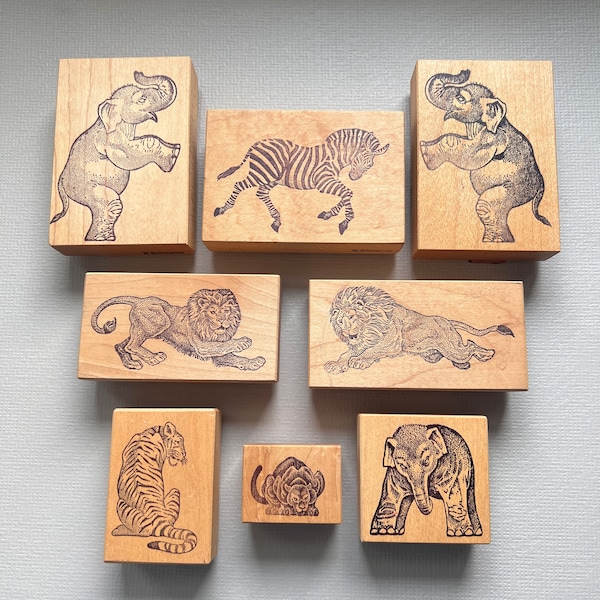 Vintage Rubber Stamps Choose Your Circus Animals Elephants, Panther, Lion or Zebra Wood Mounted Stamp