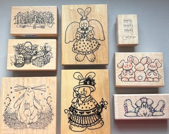 Rubber Stamp Pick Your Easter, Eggs, Rabbit or Bunny Wood Mounted Stamps