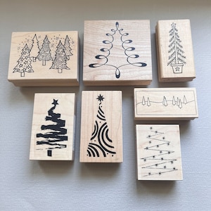 Rubber Stamps Christmas Tree Artistic Vintage Wood Mounted Stamps