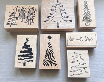 Tampons en caoutchouc Sapin de Noël - Tampons artistiques vintage sur bois