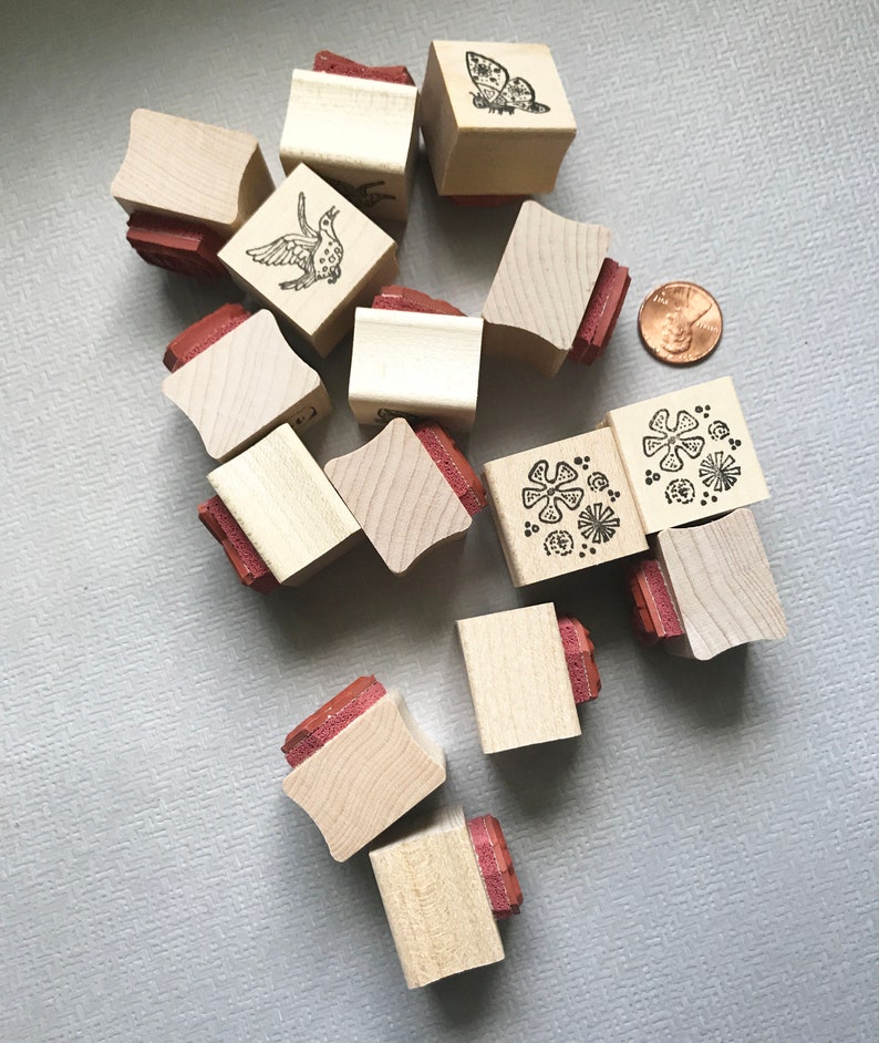 Butterfly Bird Tiny Face Pattern or Happy Day Rubber Stamps