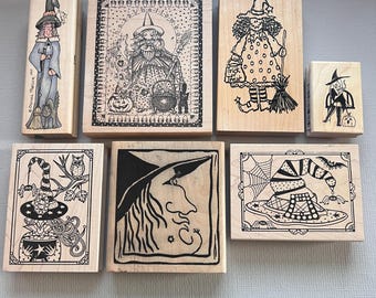 Vintage Rubber Stamp Pick Your Halloween Witch Wood Mounted Rubber Stamps