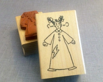 Rubber Stamp Little Lady Steaming Mad Wood Mount Stamp