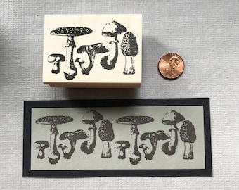 Mushroom Collage Rubber Stamp Wood Mounted