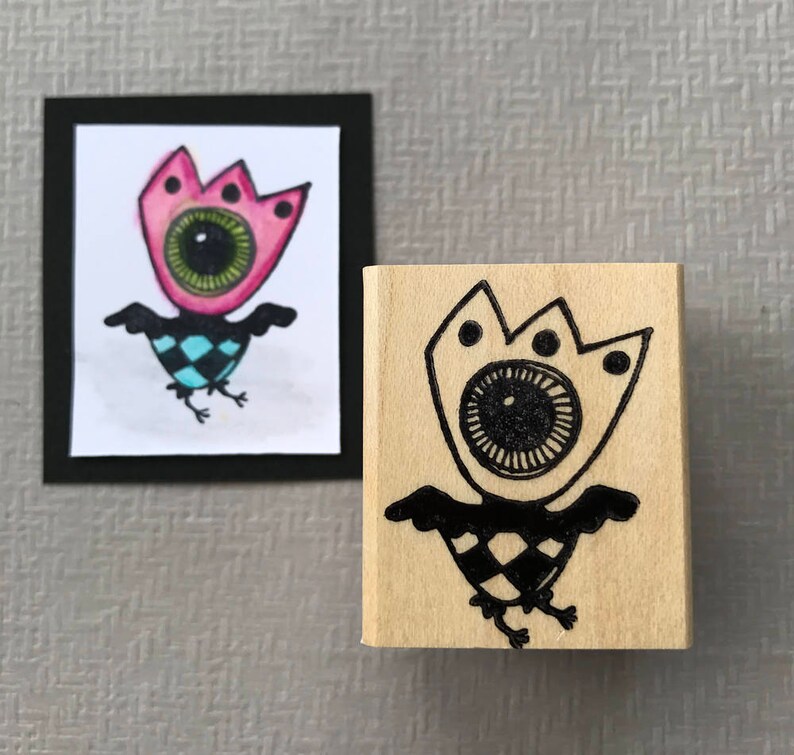 One Eyed Bird Rubber Stamp