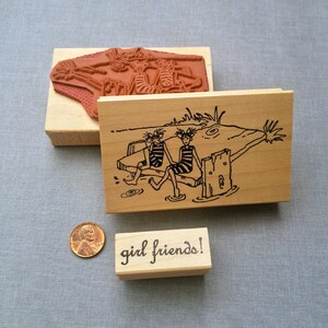 Little Ladies Sitting on the Dock Rubber Stamp or Girl Friends stamp or Both