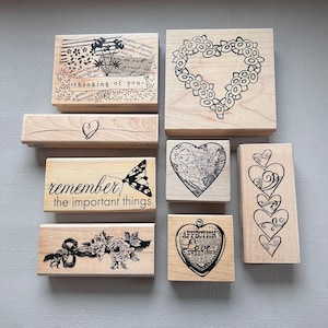 Rubber Stamps Vintage Hearts and Love Valentine&#39;s Day Flowers Wood Mounted Stamps
