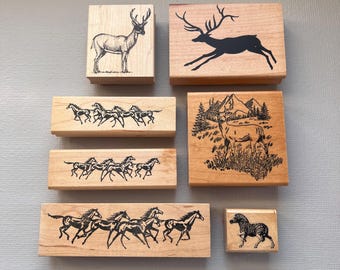 Vintage Pick Your Animal Deer or Horse Wood Mounted Stamps
