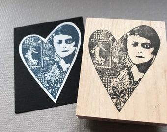 Rubber Stamp Brave Face Heart Collage Stamp