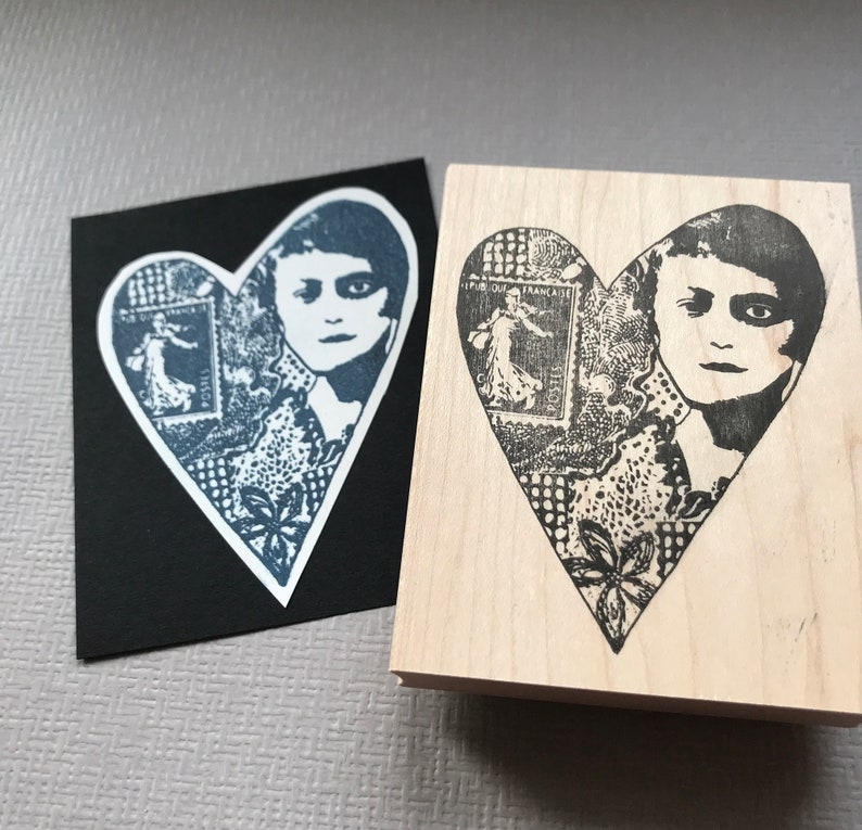 Collage Heart Face Rubber Stamp Unmounted RubberStamp EZ Cling Stamp Collage Rubber Stamp