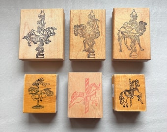 Vintage Carousel Animals Rubber Stamps