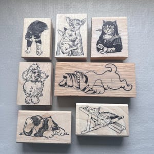 Vintage Rubber Stamp Cat or Dogs Stamps Fun Wood Mounted Stamps