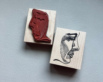 Side View Face Rubber Stamp Wood Mounted Stamp