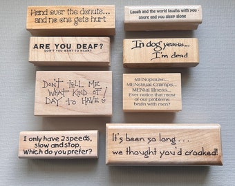Rubber Stamp Pick Your Funny Word Saying or Phrase Wood Mounted Stamps