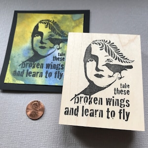 Learn to Fly Collage Bird Face Rubber Stamp Unmounted RubberStamp EZ Cling Stamp Collage Rubber Stamp
