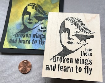 Learn to Fly Collage Bird Face Rubber Stamp Unmounted RubberStamp EZ Cling Stamp Collage Rubber Stamp