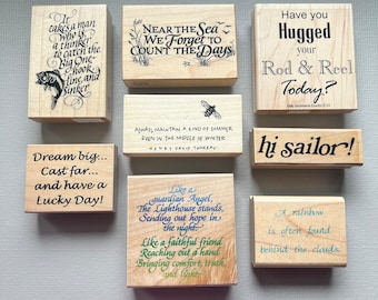 Vintage Word and Saying Stamps Summer, Sailor or Lighthouse Words Wood Mounted Rubber Stamps