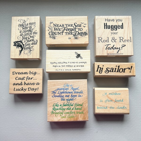 Vintage Word and Saying Stamps Summer, Sailor or Lighthouse Words Wood Mounted Rubber Stamps