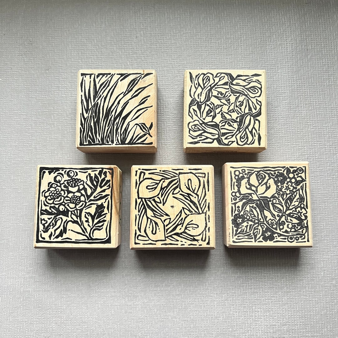 Vintage Rubber Stamp Flowers and Grass Nature Pattern Stamps Etsy