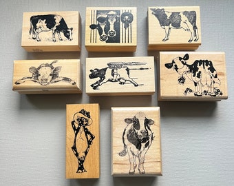 Vintage Rubber Stamp Pick Your Cow Farm Animal Wood Mounted Stamps