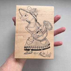 Vintage Rubber Stamp Large Rabbit Gardener Wood Mounted Stamps from Stampa Barbara