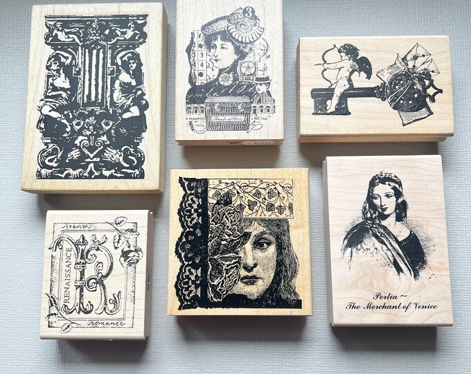 Vintage Rare Collage Art Wood Mounted Artistic Woman Rubber Stamps Etsy