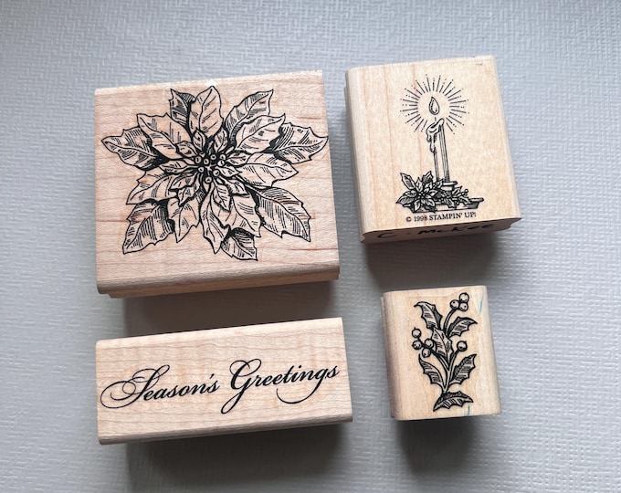 Rubber Stamp Christmas Set 1998 From Stampin up 4 Wood Mounted Stamps ...