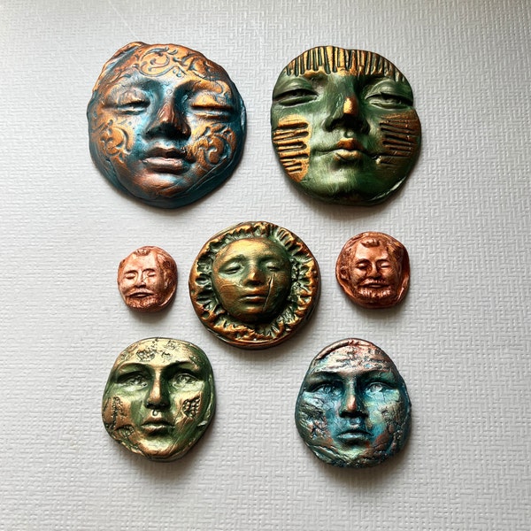Metallic Multi-Colored Polymer Clay Cabochons Molded Art doll Faces