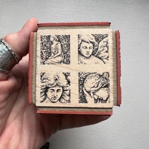 Vintage Rubber Stamp Cube of Angel Figures from Judikins