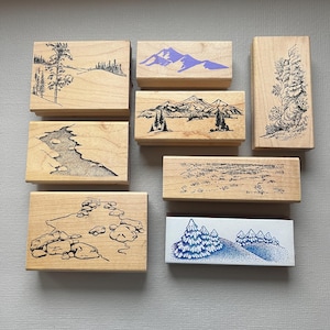 Tampon en caoutchouc Nature en plein air, montagne, forêt, scènes d'art, tampons artistiques montés sur bois