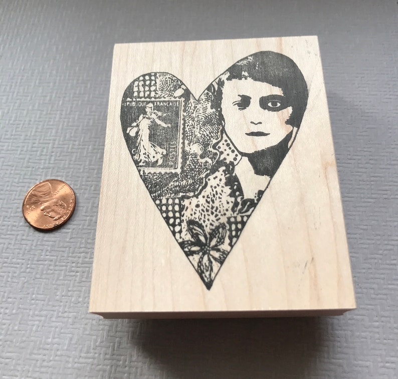 Collage Heart Face Rubber Stamp Unmounted RubberStamp EZ Cling Stamp Collage Rubber Stamp