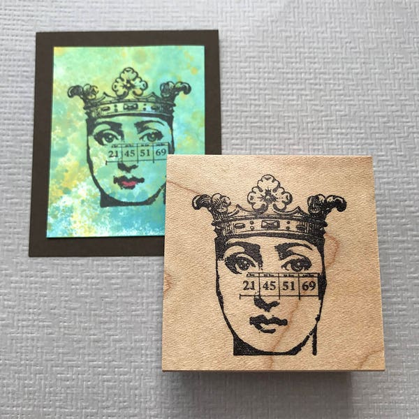 Crown Number Lady Collage Rubber Stamp