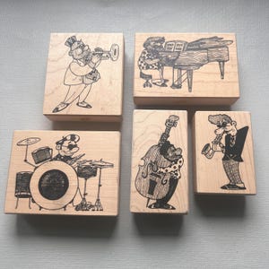 Vintage Rare Rubber Stamp Music Band Cartoon Characters Wood Mounted Stamps from Stampa Barbara