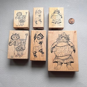 Rubber Stamp Athletics Sports Cat Stamps Vintage Wood Mounted Stamps from Stampa Barbara