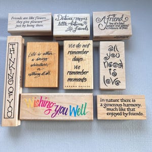 Vintage Rubber Stamp Friends, Life, Love Sayings Wood Mounted Stamps