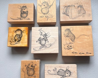 Vintage Pick Your House Mouse Characters Wood Mounted Rubber Stamp