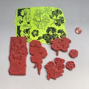 Vintage Unmounted Flower 6 Rubber Stamp Set
