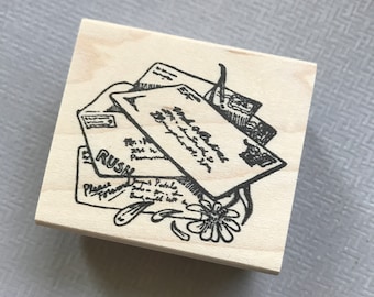 Victorian Stacked Letters Mail Art Wood Mounted Rubber Stamp