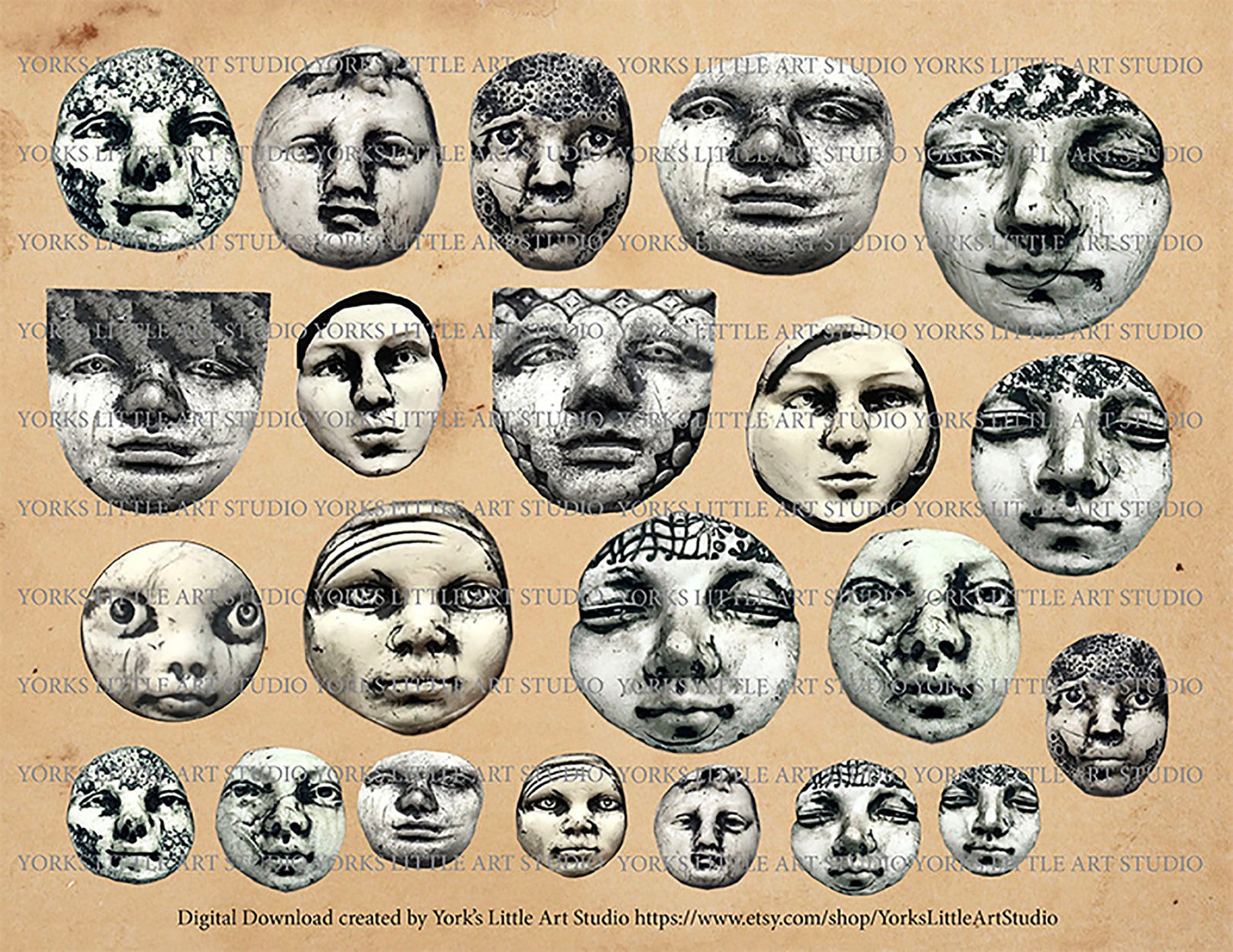 Buy Digital Download of Clay Faces for Mixed Media Art Art Online in India  