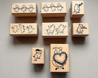 Vintage Rubber Stamps It Is All About Pigs Wood Mounted Rubber Stamps from Too Much Fun Company