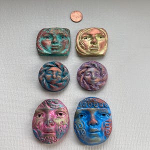 Art doll Faces Metallic Multi-Colored Polymer Clay Cabochons Molded