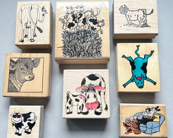 Vintage Rubber Stamp Pick Your Funny Cow Farm Animal Wood Mounted Stamps