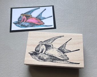 Lady Flying on a Bird Large or Small Rubber Stamp, Wood Mounted Stamp from Wendy York