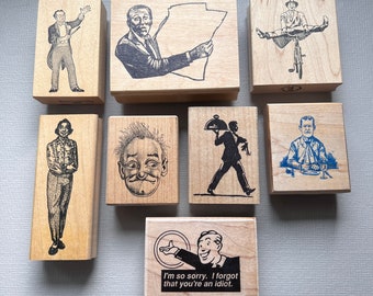 Rubber Stamp Men Vintage Wood Mounted Rubber Stamp