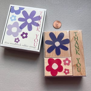 Sealed Rubber Stamps Flowers Fancy Thank You Vintage Wood Mounted Stamp Unopened Set from Hero Arts