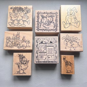 Rubber Stamp Ducks, Bunny, Rabbit or Chick Vintage Wood Mounted Stamps