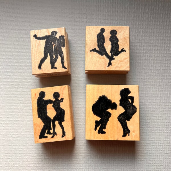 Vintage Rare Rubber Stamp Couple Silhouette Dancers Ken Brown Wood Mounted Stamp